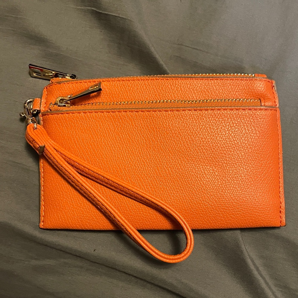 Rust Pumpkin Orange A New Day Wristlet Clutch Wallet Pouch / Gold Zipper Pockets